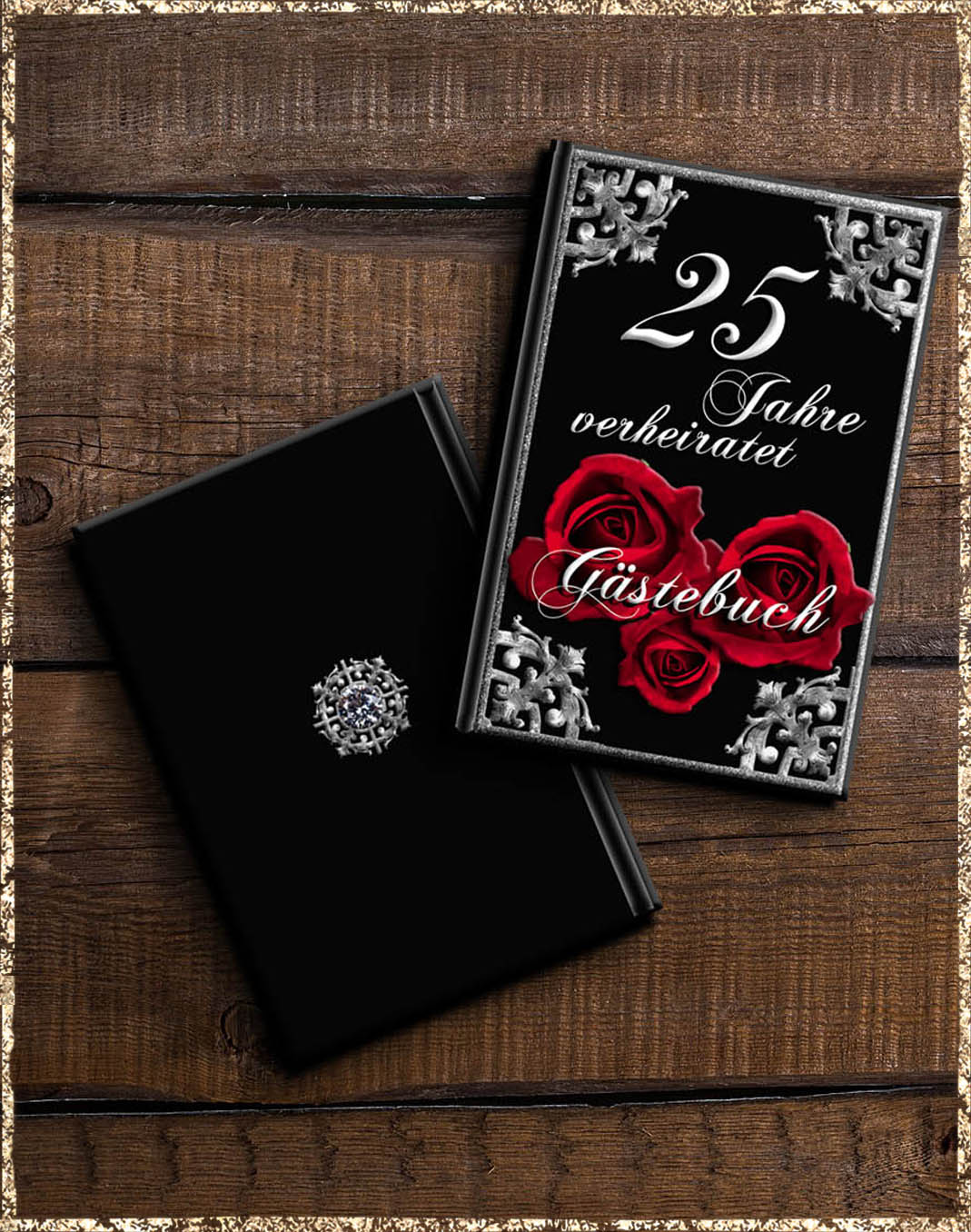 25 Jahre - silberne Hochzeit - Gästebuch Vintage schwarz silber bordeaux